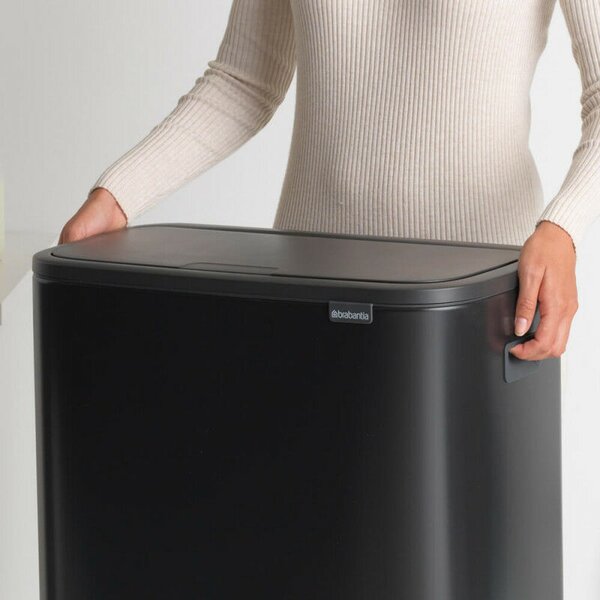 Brabantia Bo Touch Bin nyomófedeles hulladékgyűjtő XXL, padlón álló, műanyag tartály, 2x30L - O méret, acél, matt fekete - 221484
