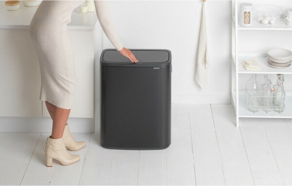 Brabantia Bo Touch Bin nyomófedeles hulladékgyűjtő XXL, padlón álló, műanyag tartály, 2x30L - O méret, acél, matt fekete - 221484