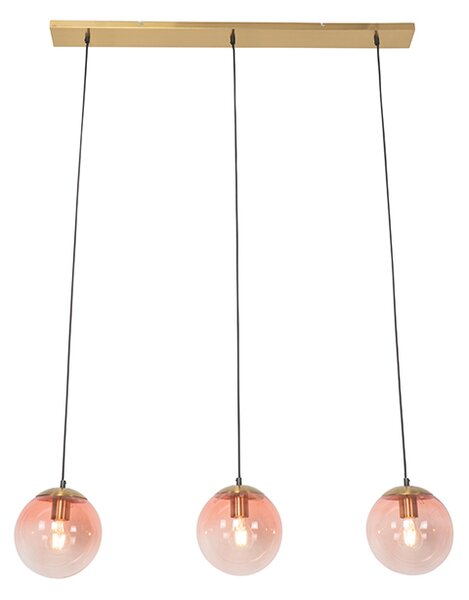 Art Deco függőlámpa rézzel és rózsaszín üveggel, 3-lámpás - Pallon