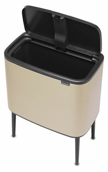 Brabantia Bo Touch Bin nyomófedeles hulladékgyűjtő, magasított, lábakon álló, műanyag tartály, 36L - R méret, acél, aranyfényű - 304583
