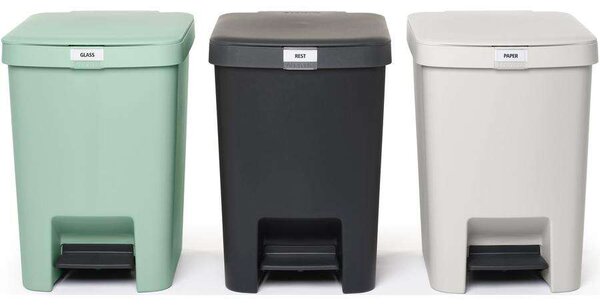 Brabantia StepUp szelektív hulladékgyűjtő szett, 3db pedálos szemetes, 25L - J méret, 91% újrahasznosított műanyag - SU25L-SET