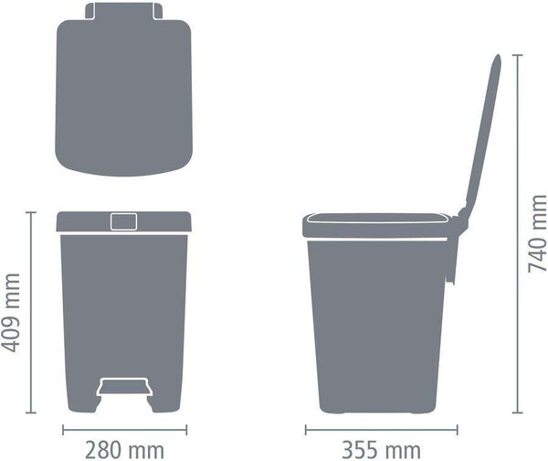 Brabantia StepUp szelektív hulladékgyűjtő szett, 3db pedálos szemetes, 25L - J méret, 91% újrahasznosított műanyag - SU25L-SET