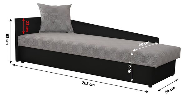 KONDELA Dívány rakodótérrel, fekete/szürke minta, balos, JUDIT