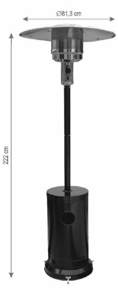 HOME FG222 hordozható gáz teraszfűtő, max. 13 kW, rozsdamentes égőfej, elektromos gyújtás