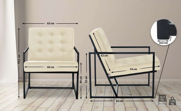 Avon Bársony Fotel - Modern Dizájn - 79,5x63x83 cm