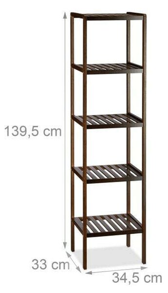 Bambusz Fürdőszoba Polc - 5 Polc - 140cm - Sötétbarna