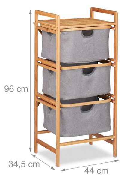 Bambusz Fürdőszoba Polc 3 Kosárral - 96x44x34,5 cm