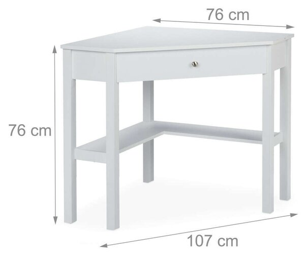 Fehér sarok íróasztal fiókkal 76x107x72 cm 10029477