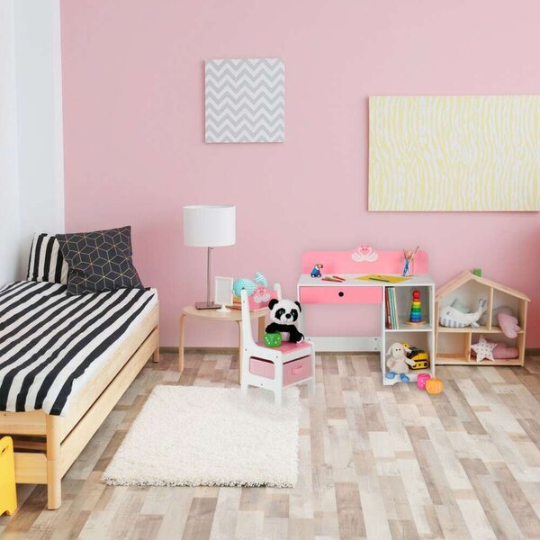 Mini íróasztal tárolórekeszekkel és szék lányoknak fehér-rózsaszín 10037781
