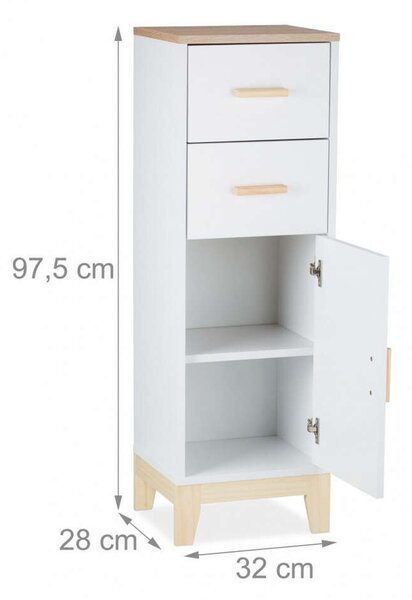 Fehér Fürdőszoba Szekrény - 2 Fiókkal - 97,5cm