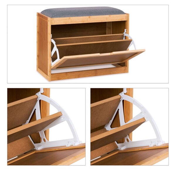 Bambusz Cipősszekrény Pad - Szürke - 49x63x29,5 cm