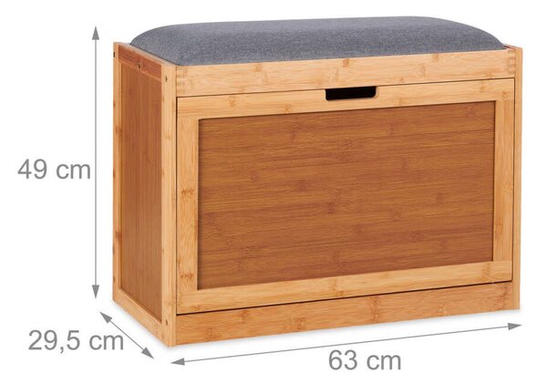 Bambusz Cipősszekrény Pad - Szürke - 49x63x29,5 cm