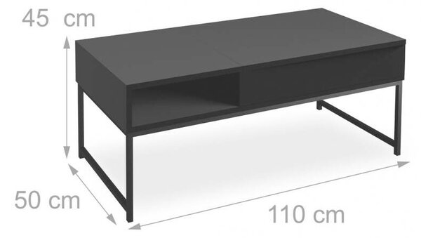 Modern Összecsukható Dohányzóasztal - Tárolóval - Fekete