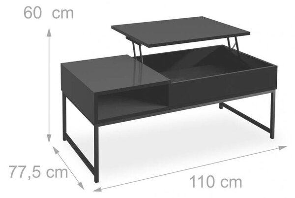 Modern Összecsukható Dohányzóasztal - Tárolóval - Fekete