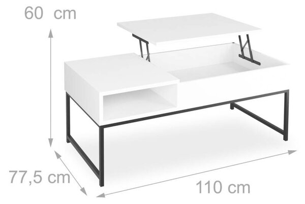 Modern Összecsukható Dohányzóasztal - Fehér-Fekete - 110cm