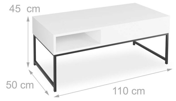 Modern Összecsukható Dohányzóasztal - Fehér-Fekete - 110cm
