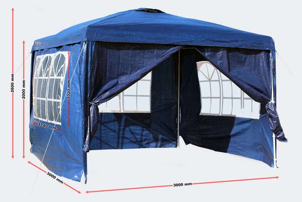 Kerti Pavilon levehető Oldalak, Partisátor Ablakokkal 3x3m-es, kék (W_61800)