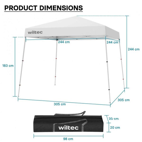 Wiltec Összecsukható Pavilon - 2,5x2,5m - Fehér