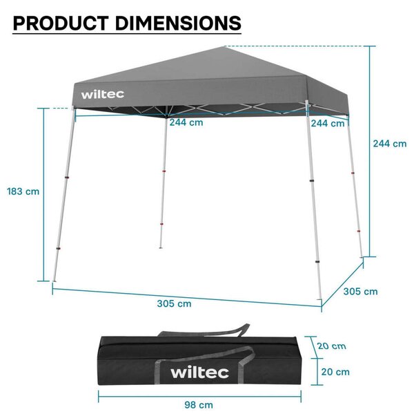 Viltec Összecsukható Pavilon - 250x250x270 cm, Szürke