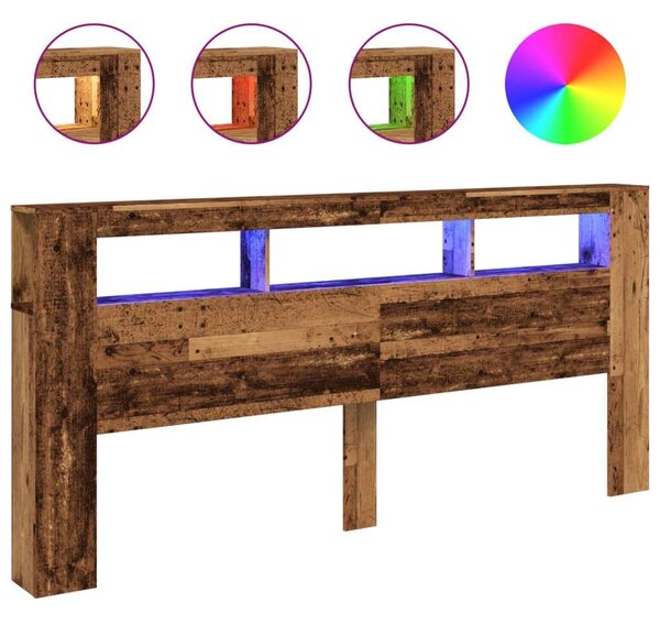 VidaXL antik fa színű szerelt fa LED-es fejtámla 220x18,5x103,5 cm