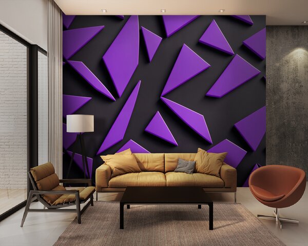 Fotótapéta Lila háromszögek fekete felületen, Geometriai 3D fotótapéta, Népszerű fotótapéta, u94590 - Tapeko.hu