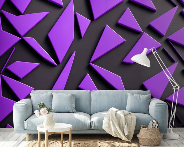 Fotótapéta Lila háromszögek fekete felületen, Geometriai 3D fotótapéta, Népszerű fotótapéta, u94590 - Tapeko.hu