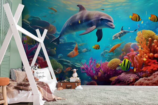 Fotótapéta Delfin úszik egy korallzátonyban, Gyerekszoba fotótapéta, Népszerű fotótapéta, u94773 - Tapeko.hu