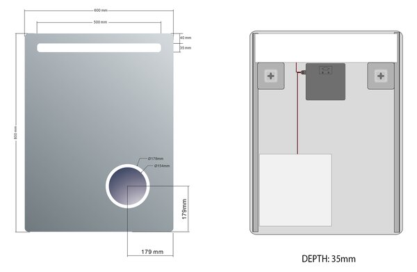 Sapho Sapho, ASTRO LED háttérvilágítású tükör 600x800mm, kozmetikai tükör, MIRL2