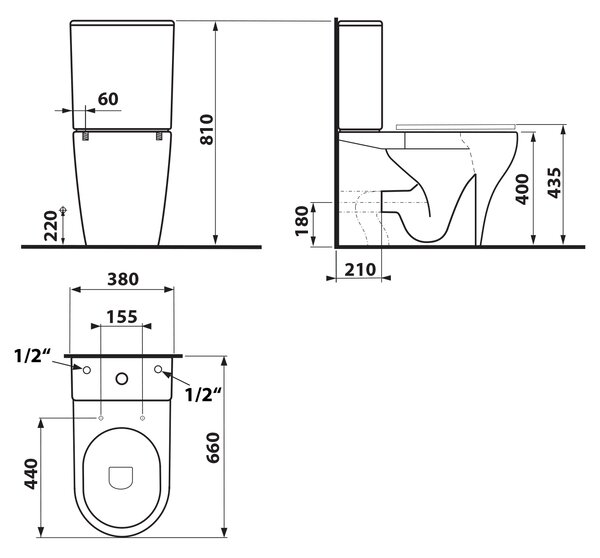 Sapho Sapho, BELLO RIMLESS WC kombi csésze tartállyal, alsó/hátsó hulladék