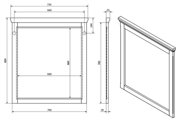 Sapho Sapho, CROSS tükör 700x800x35mm, régi fehér, CR212
