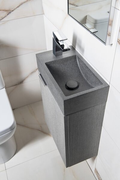 Sapho Sapho, CREST L beton mosdó lefolyóval, 40x22 cm, fekete gránit, AR403