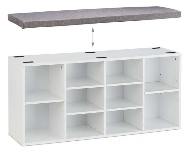 Fehér cipőtároló pad 10 tároló rekesszel 52,5x104x30 cm 10032209