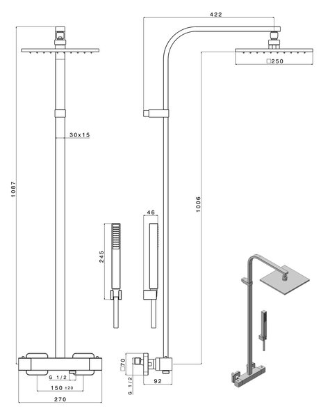 Sapho Sapho, DIMY zuhanyoszlop termosztatikus csapteleppel, fekete, DM322BL