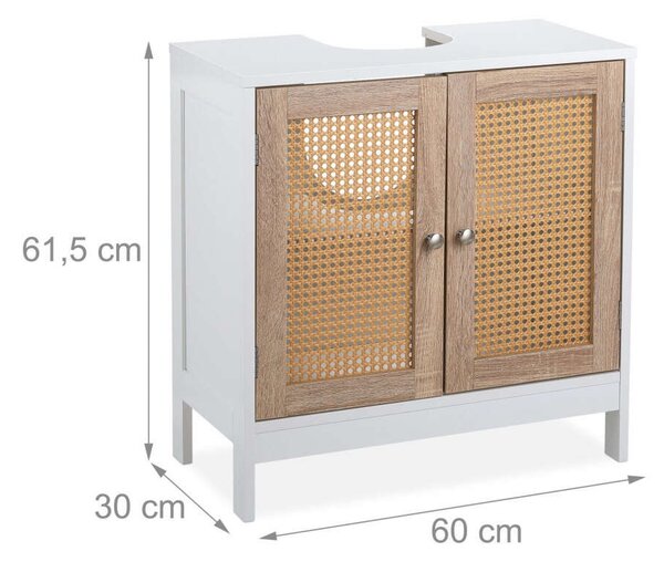 Rattan Ajtós Mosdó Szekrény - Fehér-Natúr - 61,5x60x30 cm
