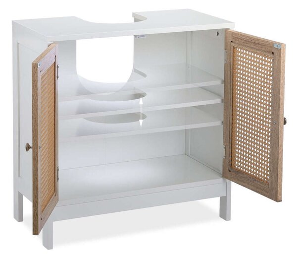 Rattan Ajtós Mosdó Szekrény - Fehér-Natúr - 61,5x60x30 cm