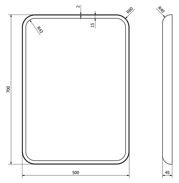 Sapho Sapho, FLOAT LED háttérvilágítású lekerekített tükör a keretben 500x700mm, fehér, 22571