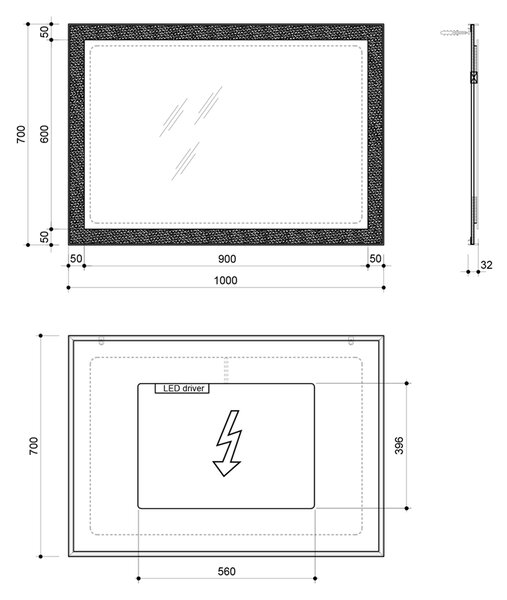 Sapho Sapho, FLUT LED háttérvilágítású tükör 1000x700mm, fehér, FT100