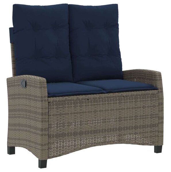 VidaXL szürke polyrattan dönthető kerti pad párnával