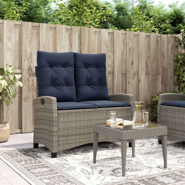 VidaXL szürke polyrattan dönthető kerti pad párnával