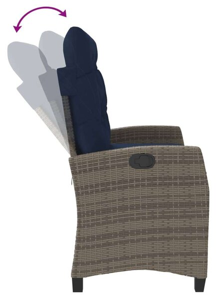 VidaXL szürke polyrattan dönthető kerti pad párnával