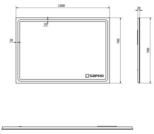 Sapho Sapho, GEMINI LED háttérvilágítású tükör 1000x700mm, GM100