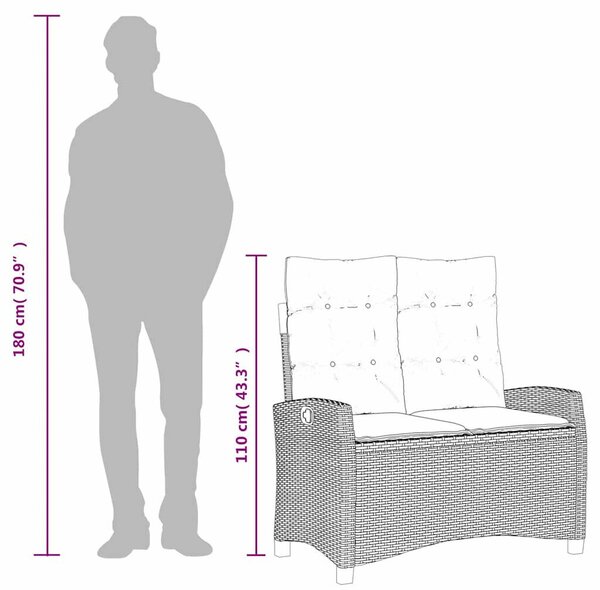 VidaXL fekete polyrattan dönthető kerti pad párnával