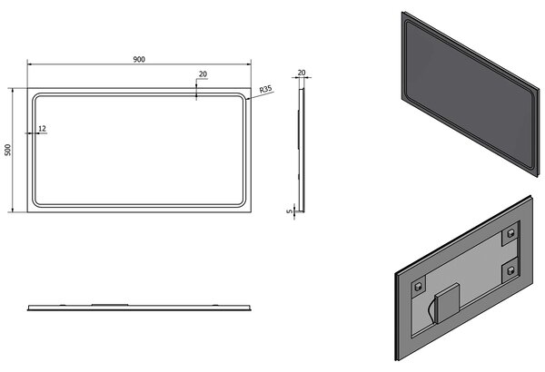 Sapho Sapho, GEMINI LED háttérvilágítású tükör 900x500mm, GM090