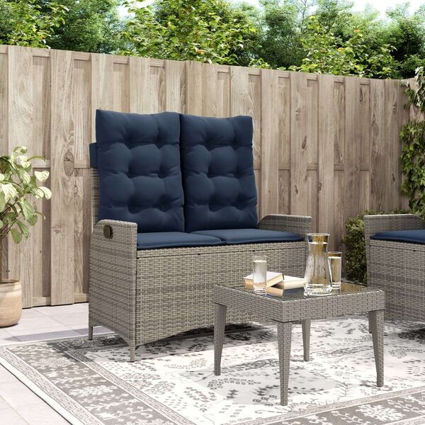 VidaXL szürke polyrattan dönthető kerti pad párnával