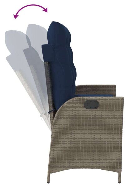 VidaXL szürke polyrattan dönthető kerti pad párnával