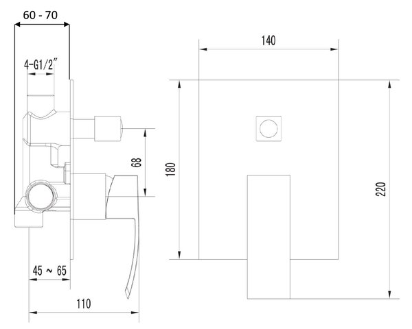 Sapho Sapho, GINKO rejtett zuhanycsaptelep, 2 kimenet, matt fekete, 1101-42B