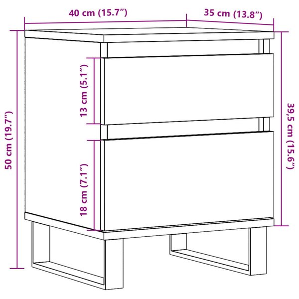 VidaXL Antik Fa Éjjeliszekrény - 2 db - 40x35x50 cm