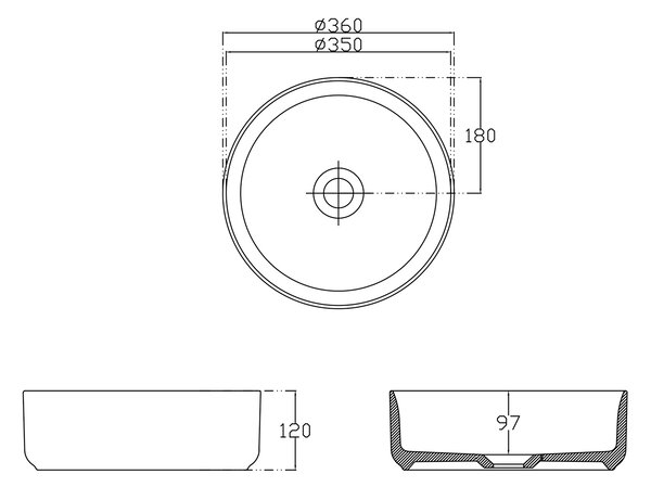 Sapho Sapho, INFINITY ROUND kerámia asztali mosdókagyló, átmérő 36x12 cm, fehér, 10NF65036