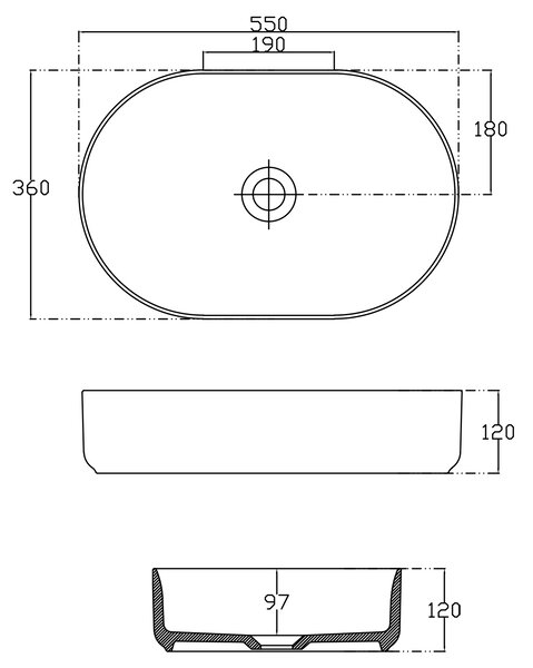 Sapho Sapho, INFINITY OVAL kerámia asztali mosdókagyló, 55x36 cm, fehér, 10NF65055