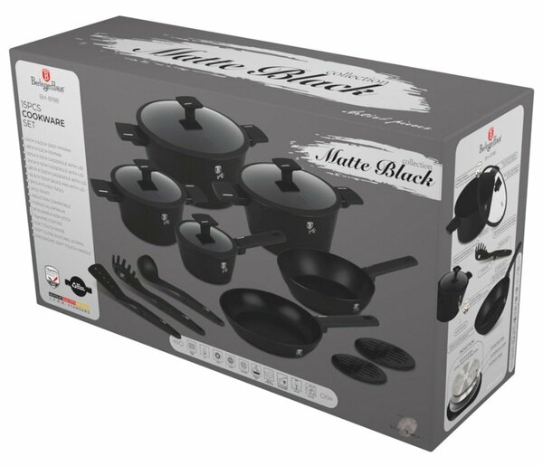 Berlinger Haus BH-8198 Matte Black Collectio 15 részes Edénykészlet, Matt fekete